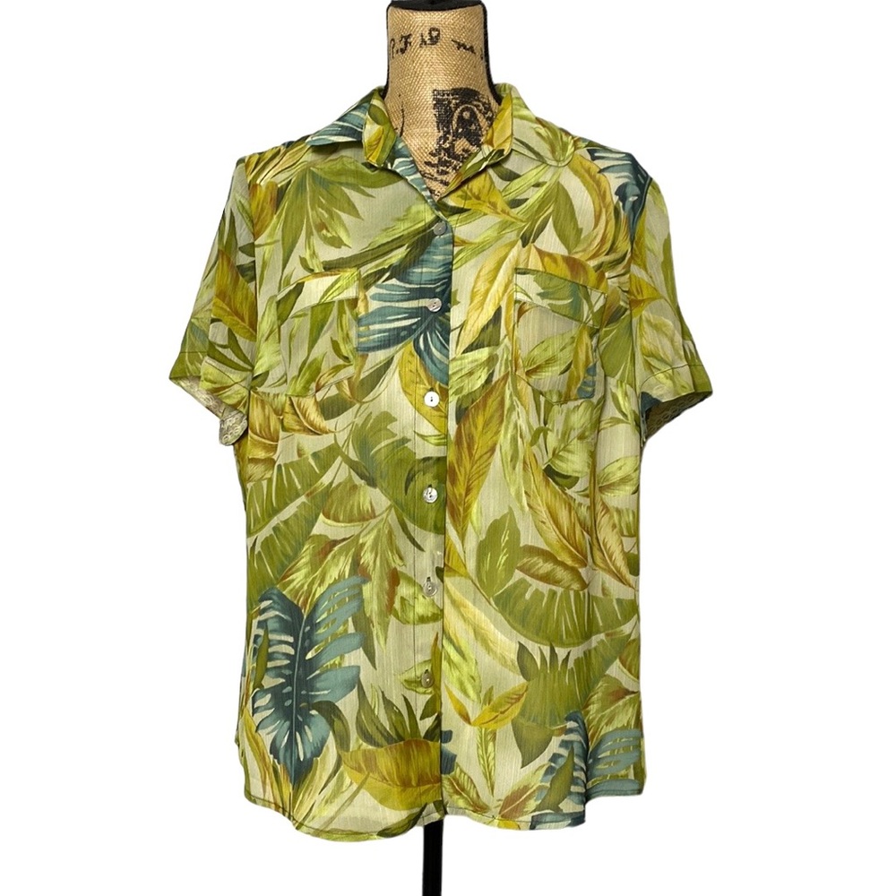 Green Leaf Casual Button Down Shirt Sleeve Shirt 14